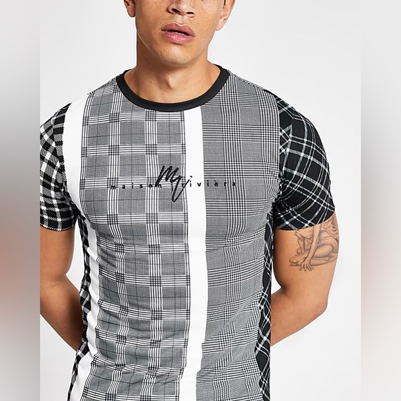 River Island Mens Black Maison Riviera Print Muscle Fit T-Shirt - Picture 2 of 5